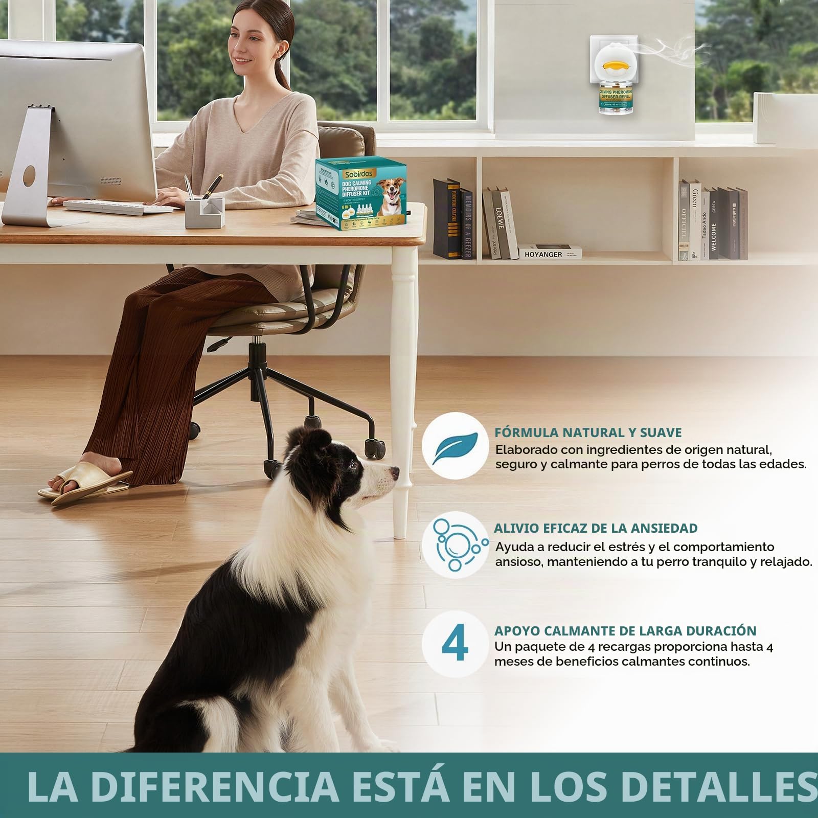 Kit Difusor de Feromonas Calmantes para Perros - 2 Difusores + 4 Recargas, Reduce la Ansiedad y el Estrés, Ideal para Tormentas, Viajes en Coche y Nuevos Ambientes
