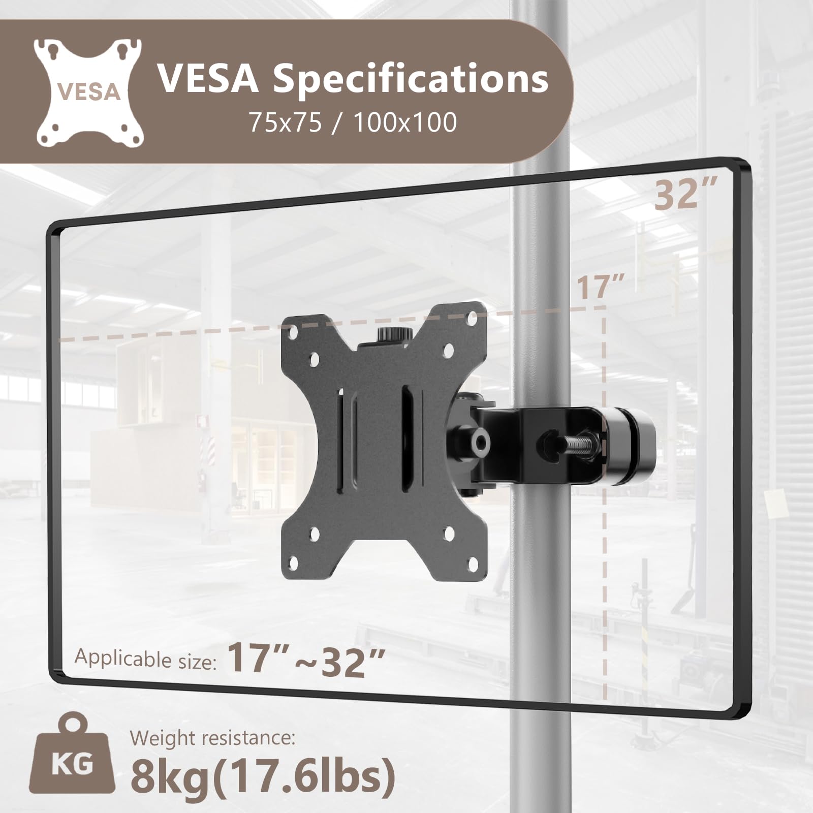 WORLDLIFT Supporto universale per schermi da 17"-32" Supporta fino a 8 kg, braccio per monitor a movimento completo compatibile con piastra VESA 75x75 e 100x100 mm