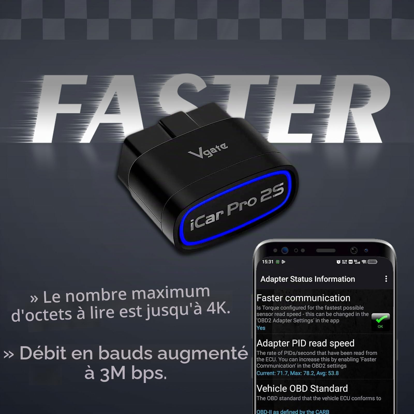 JUTA Vgate iCar Pro 2S Adaptateur OBD2 Bluetooth pour iPhone, iOS, Android et Windows Diagnostic Auto, Hybride et Électrique Compatible Torque, Car Scanner, Dr.Prius