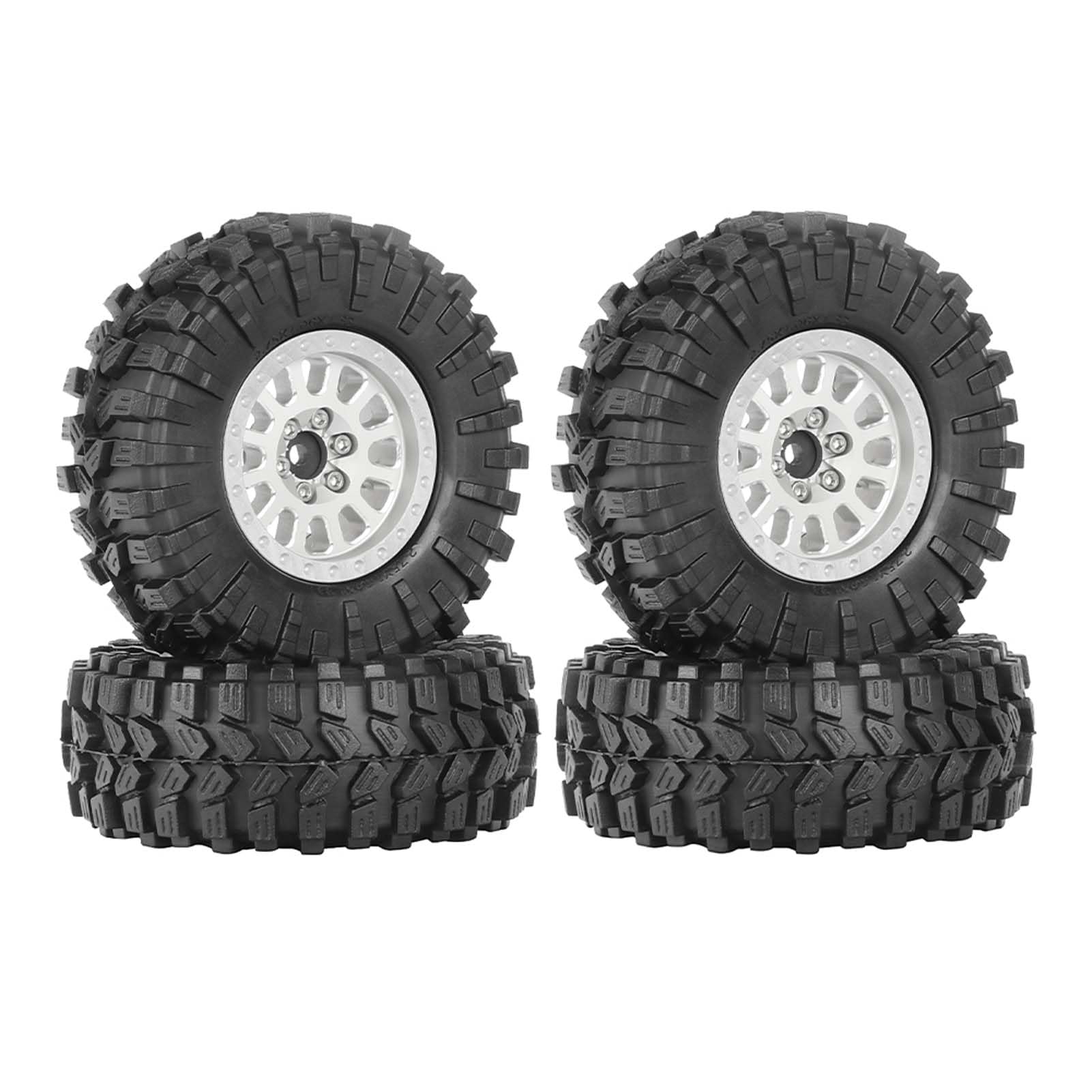 KEEDA 1.33” All-Terrain Tire and Wheel Set - Alloy Beadlock Wheels & Tyres with 5mm & 7mm Hex for 1/12 1/14 1/18 1/24 RC Crawler (B, Silver)