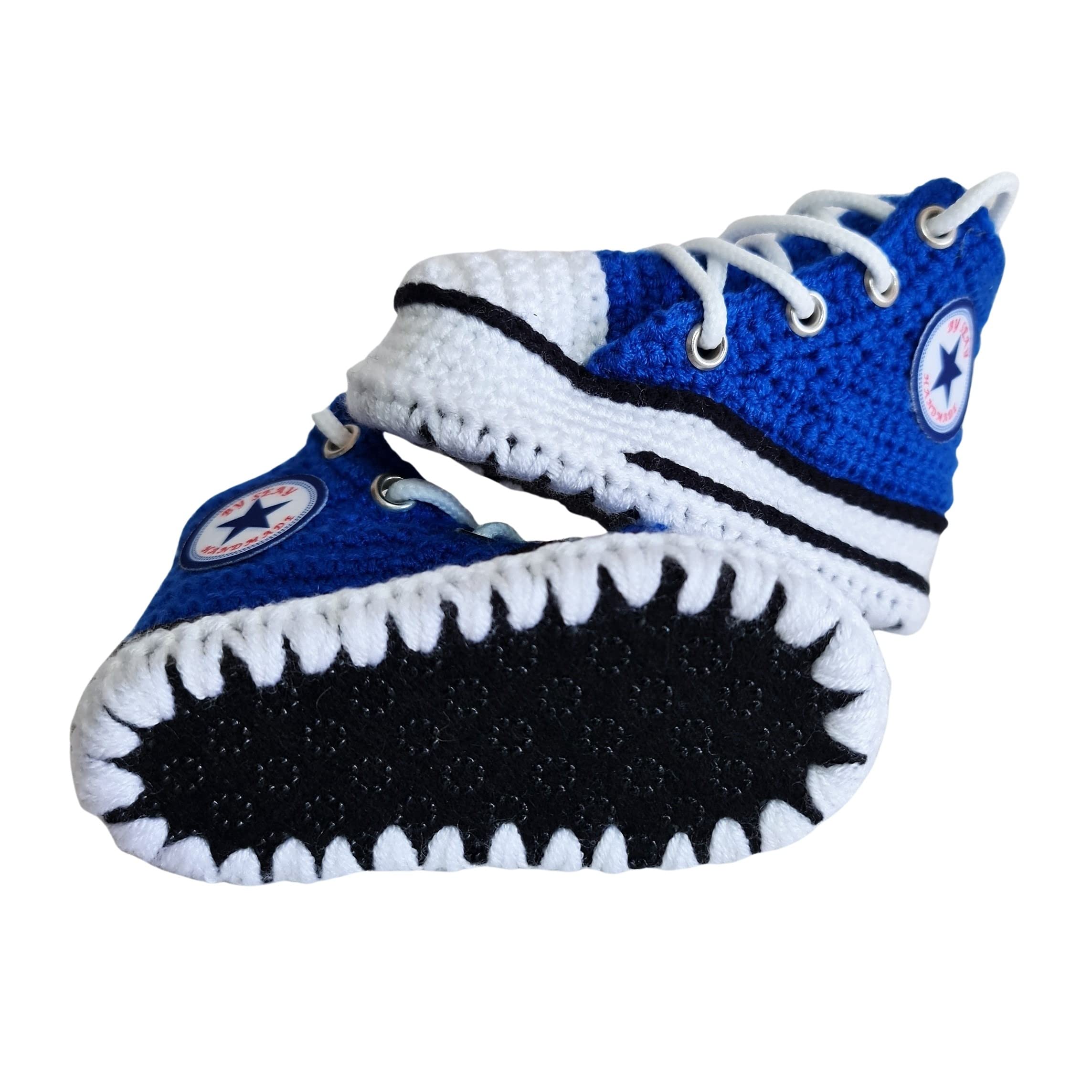 gestrickte Blaue Baby Sneaker Booties, weiche warme Baumwoll-Häkel-Hausschuhe für Neugeborene, Kleinkinder, Lauflerner, 0-3M 3-6M 6-9M 9-12M, Geschenk für Baby-Jungen