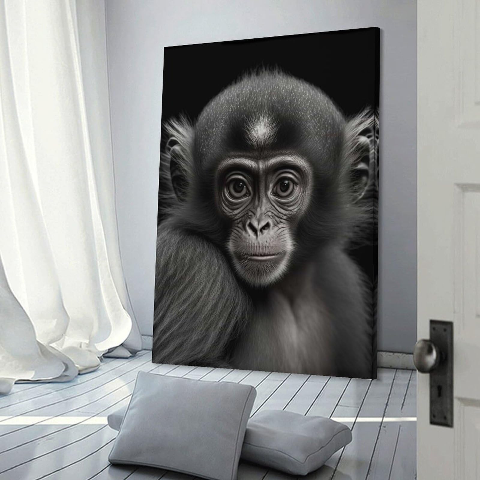 Junmoney Frame-Style-4-1 Wall Decor Canvas Print Portrait Of A Monkey, 16X24inch(40X60cm), For Sofa Walls, Lounge Or Home Corners, Modern Wall Decor For Cosy Interiors