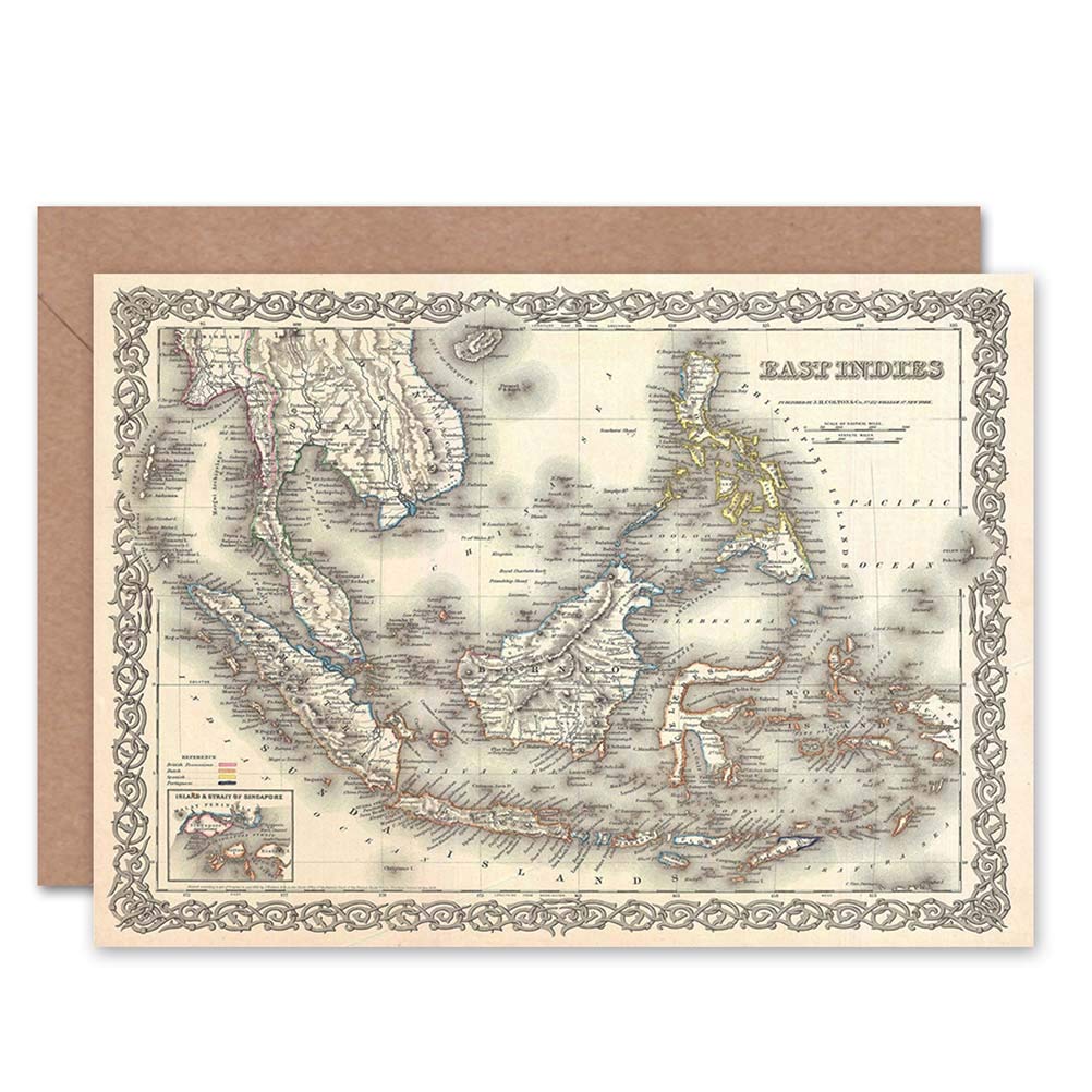 Wee Blue Coo 1855 Colton Map The East Indies Singapore Thailand Borneo Greetings Card