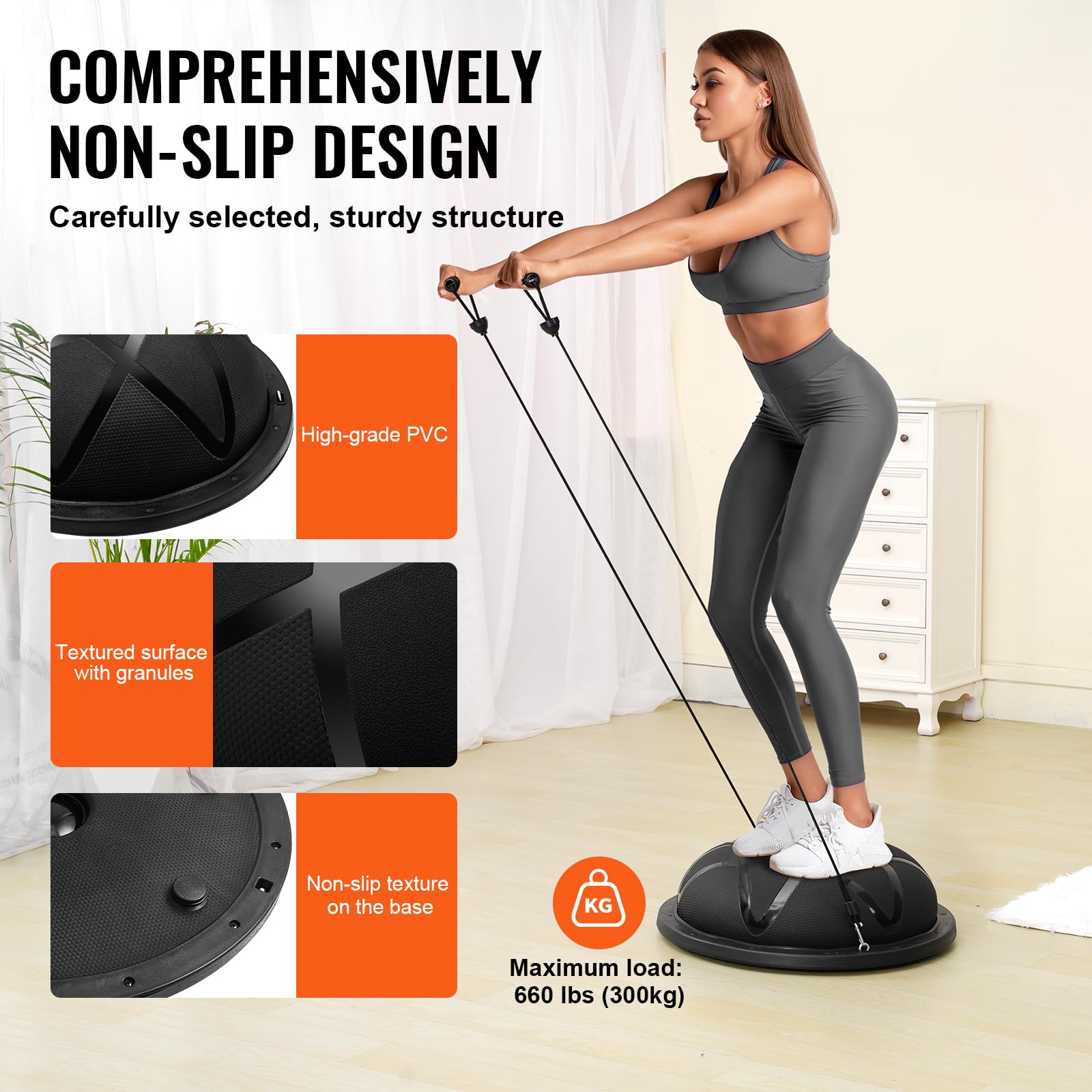 VEVOR Balle d'Équilibre Demi-ballon Fitness 66cm avec Pompe à Pied, Capacité 300 kg