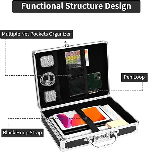 Miniatura 3 de Portapapeles con cerradura de combinación portapapeles con maletín de almacenamiento, caja resistente de metal de aluminio con asa, portapapeles de