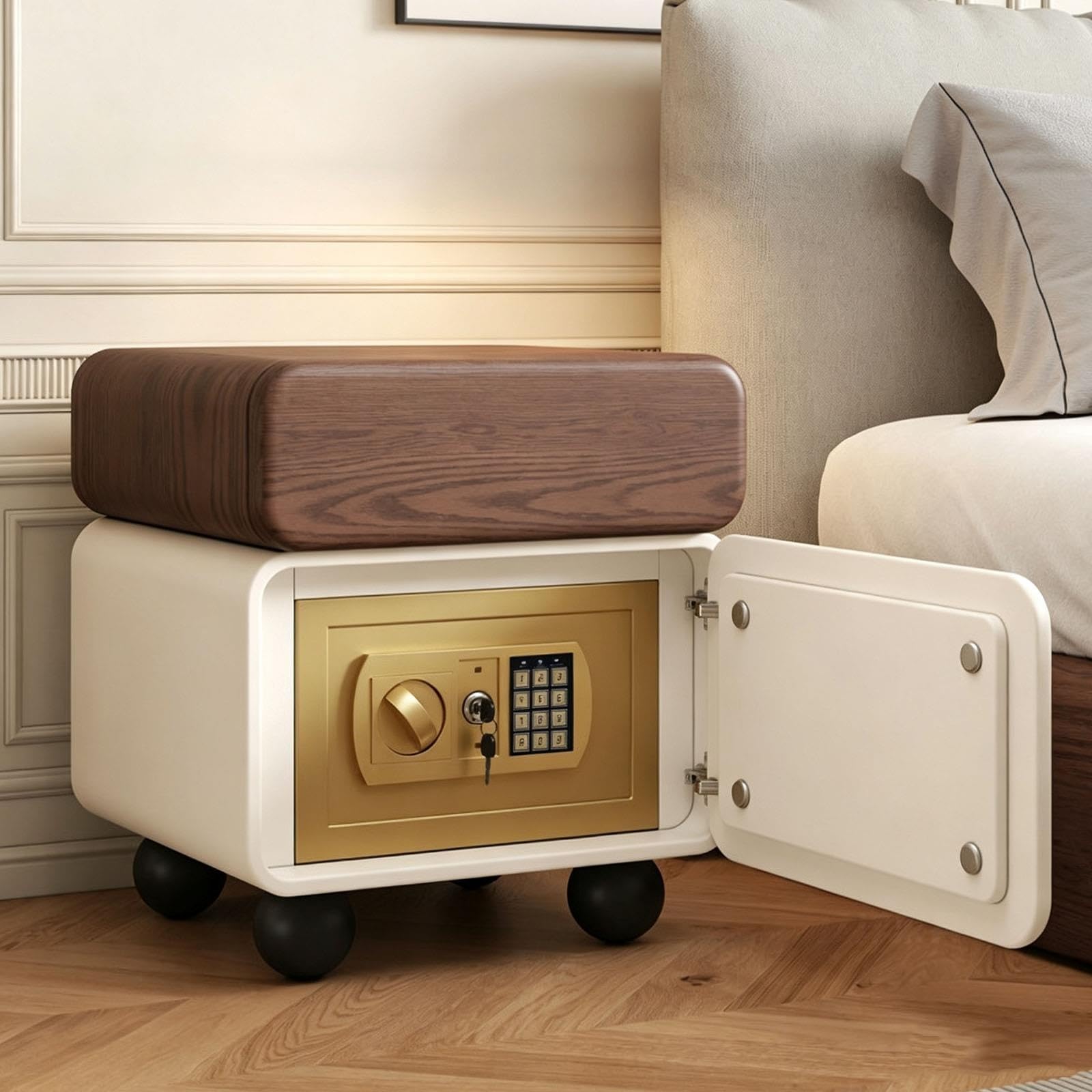 Table de Chevet Moderne avec Coffre-Fort intégré, Meuble de Nuit