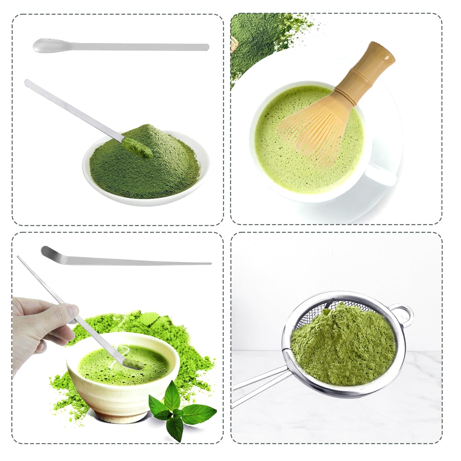 Macha Tea Kit con Frusta Matcha Cucchiaio Setaccio Supporto per Frusta 5 Pezzi Matcha Set Materiale di Qualità Alimentare per Casa Ufficio,Regalo Perfetto per Gli Amanti Del Matcha