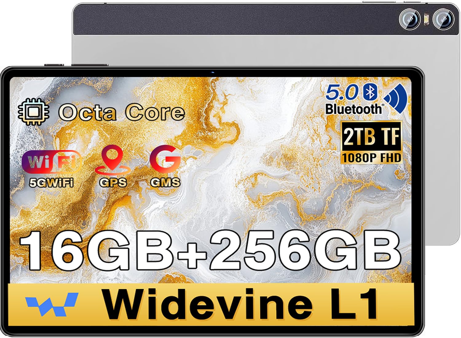 Tablette 11 Pouces Gemini AI Android 16 Go RAM+256 Go ROM (TF 2 to), Tablette Tactiles avec Processeur Octa-Core 2.0 GHz, 5G WiFi,BT5.0,10000mAh, 8+20MP, Tablette - Argenté