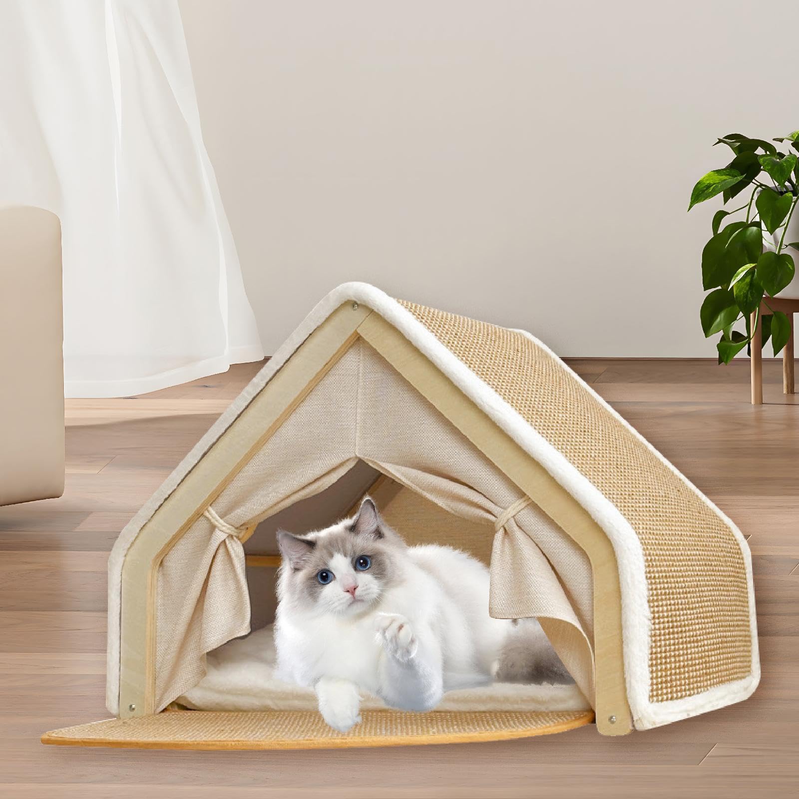 Lit pour Animaux de Compagnie pour Chats avec Planche de Sisal et Structure de Tente, L