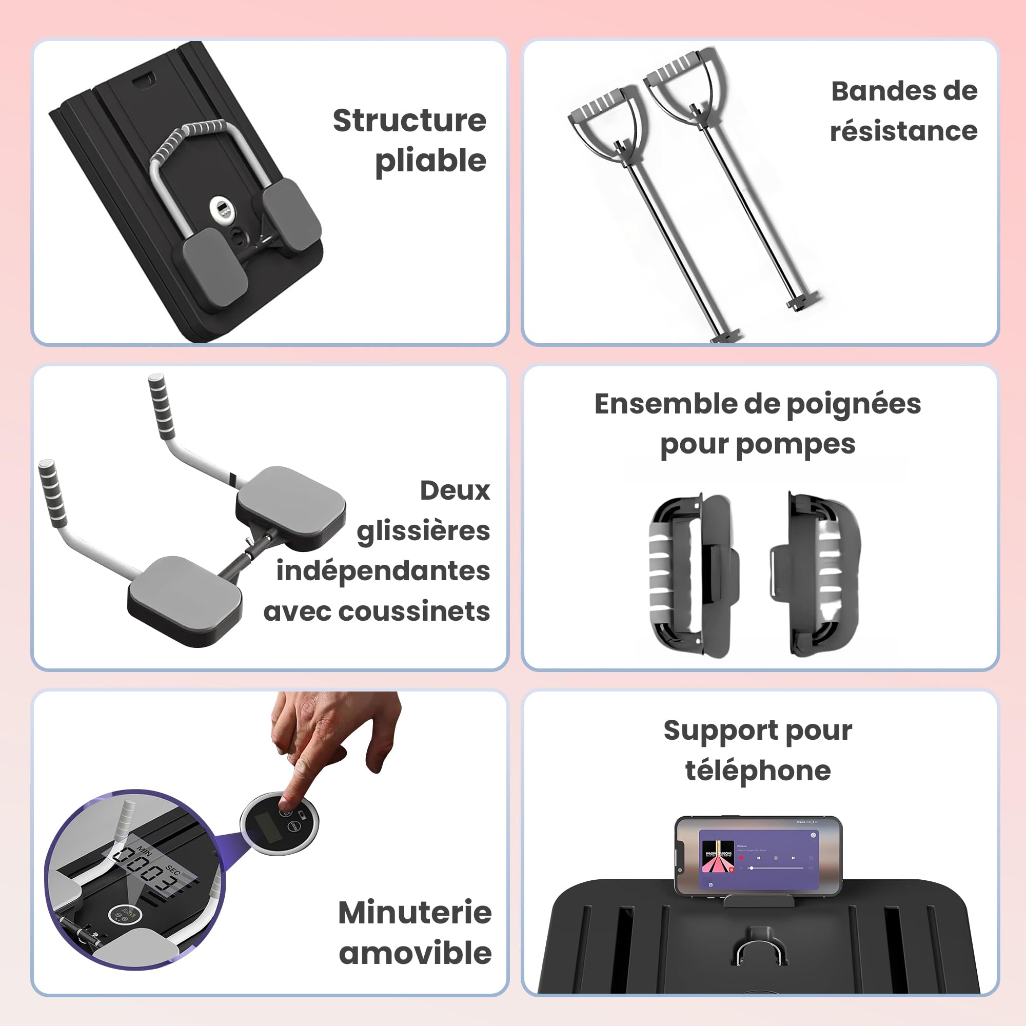 Extralink Pilates Reformer 6 en 1 Multifonctionnel Pliable Compact