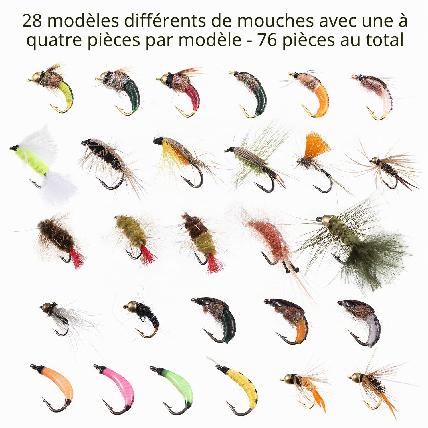 BASSDASH Ensemble de Mouches de pêche à la Mouche Pêche à l'achigan à Grande Bouche avec boîte à Mouches, avec Mouches sèches/Mouches noyées, nymphes, banderoles, Poppers