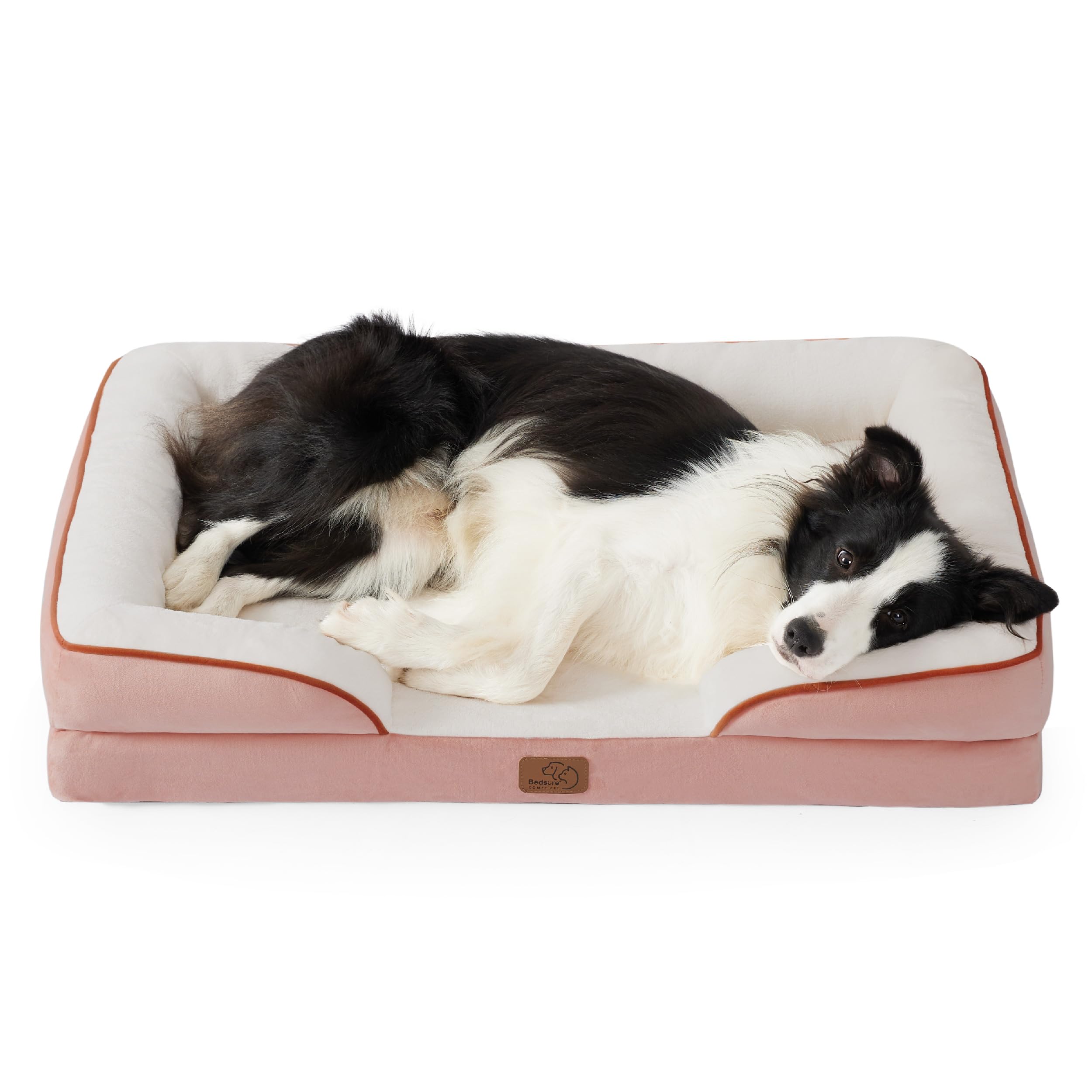 Bedsure Letto per Cani Grande 89x63x16.5cm - Divano per Cani Taglia Gande in Uovo Foam, Colore Rosa, Cuscino per Cani Sfoderabile e Lavabile