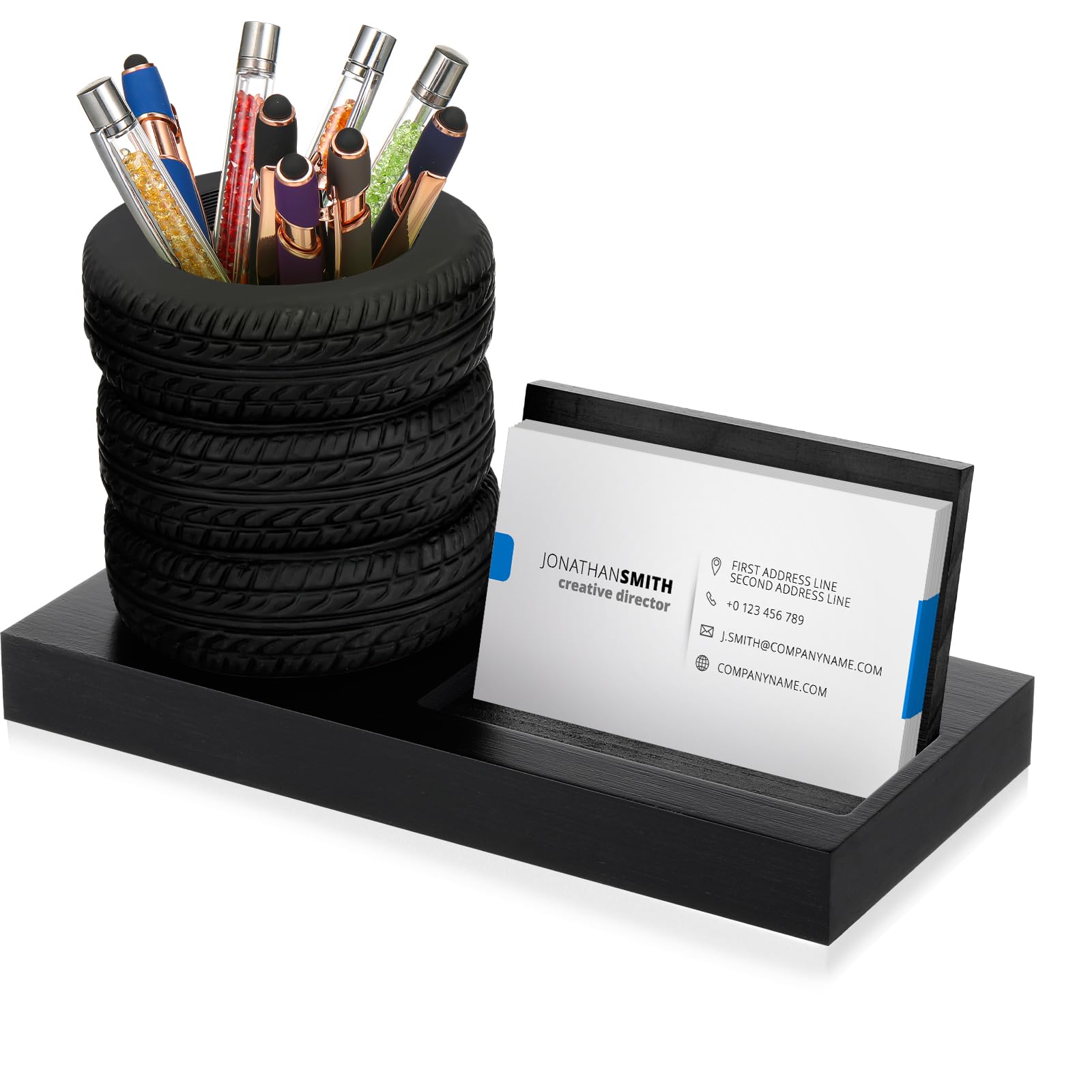 Sherr Tire Shape Stationery Set Car Salesman Gift Tire Stack Pen Holder Business Card Holder Car Salesman Desk Accessories for Desk Office Mechanics