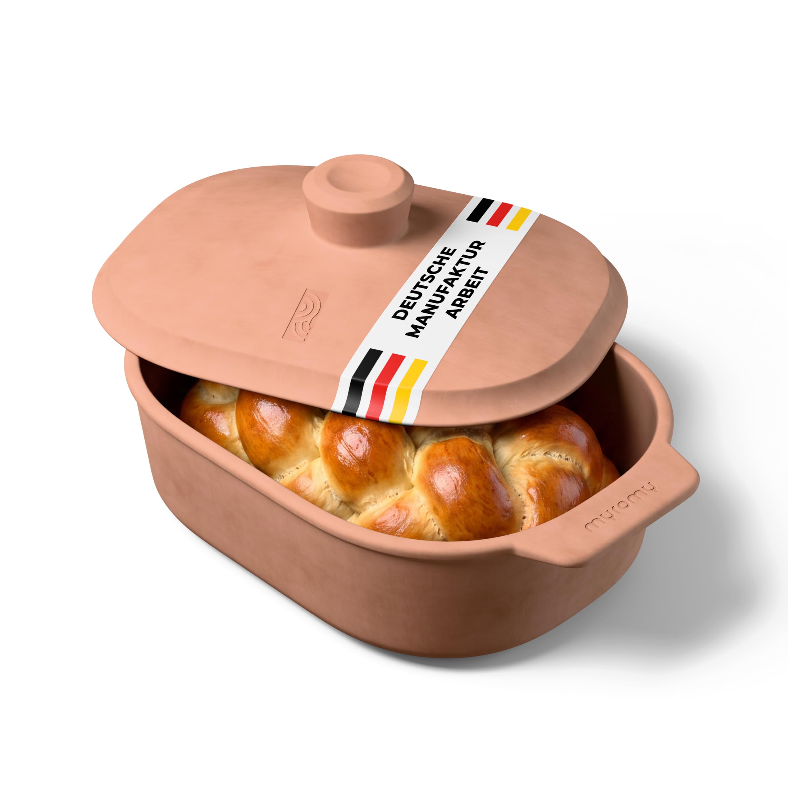myromy® Multi-Bräter 3,5 L Keramik – Brotbackform Medium | Leer vorheizbar für starken Ofentrieb – 2 Bräter passen nebeneinander in den Backofen, leichter als Gusseisen