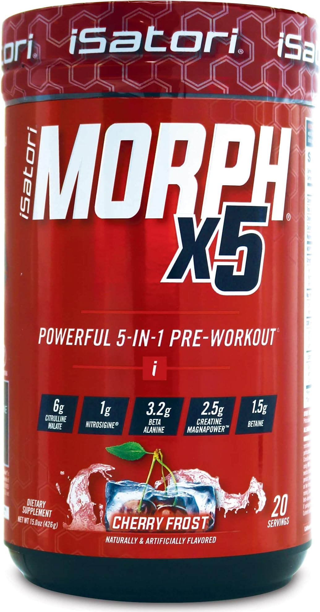 Morph X5 Intense Pre Workout- with Citrulline Malate, Beta Alanine, Creatine Magnapower, for Strength, Energy, Extreme Muscle Pumps - Great Tasting - Cherry Frost (20 Servings)