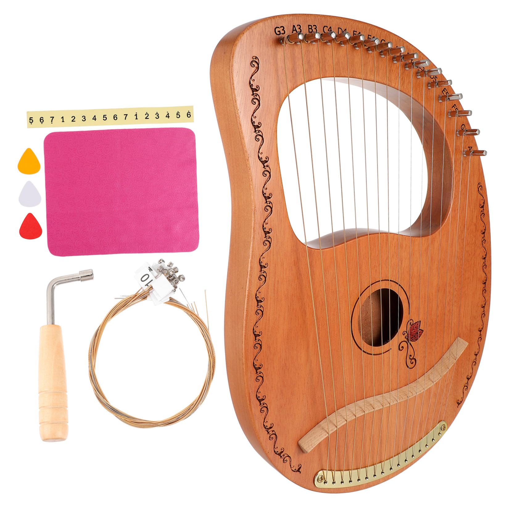 Zarte Lyra Harfe mit Glatter Oberfläche und für Harfe Musikliebhaber Anfänger Musikinstrument 16-saitige Tragbarem Design