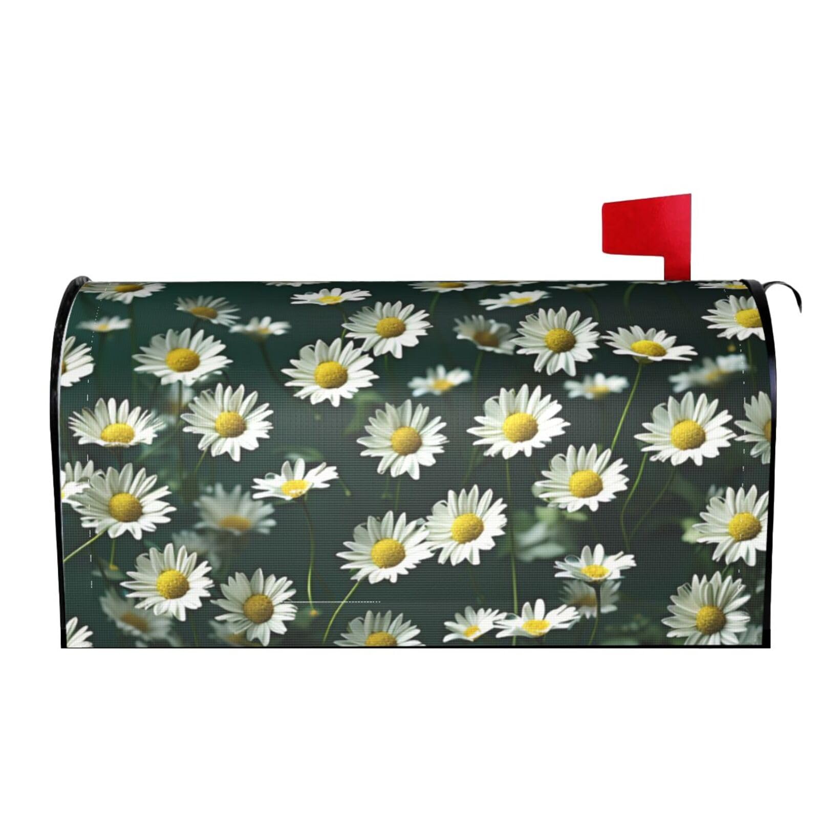 Spring Summer Mailbox Covers Magnetic Letter Post Box Cover Green Daisy Background Mailbox Wrap Decoration Mailbox Post Cover for Garden Yard Outside Welcome Decor 25.5x21 in