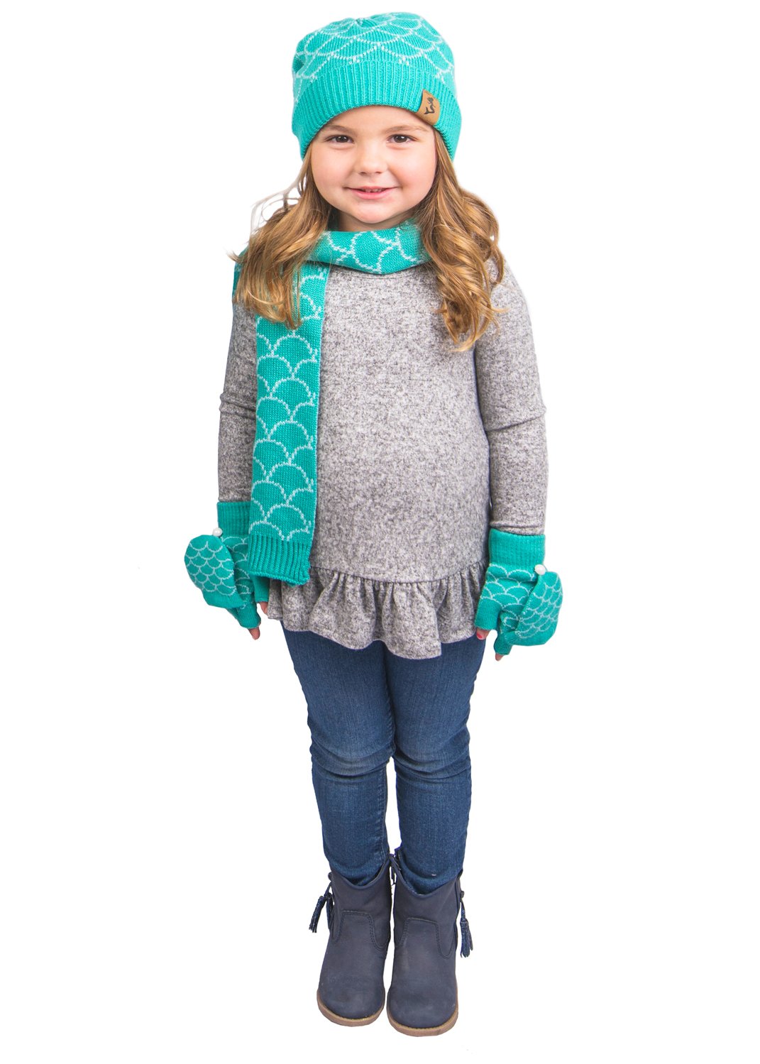 Fin Fun Mermaid Scales Hat, Gloves, & Scarf Set - Small, Ages 6 and Below