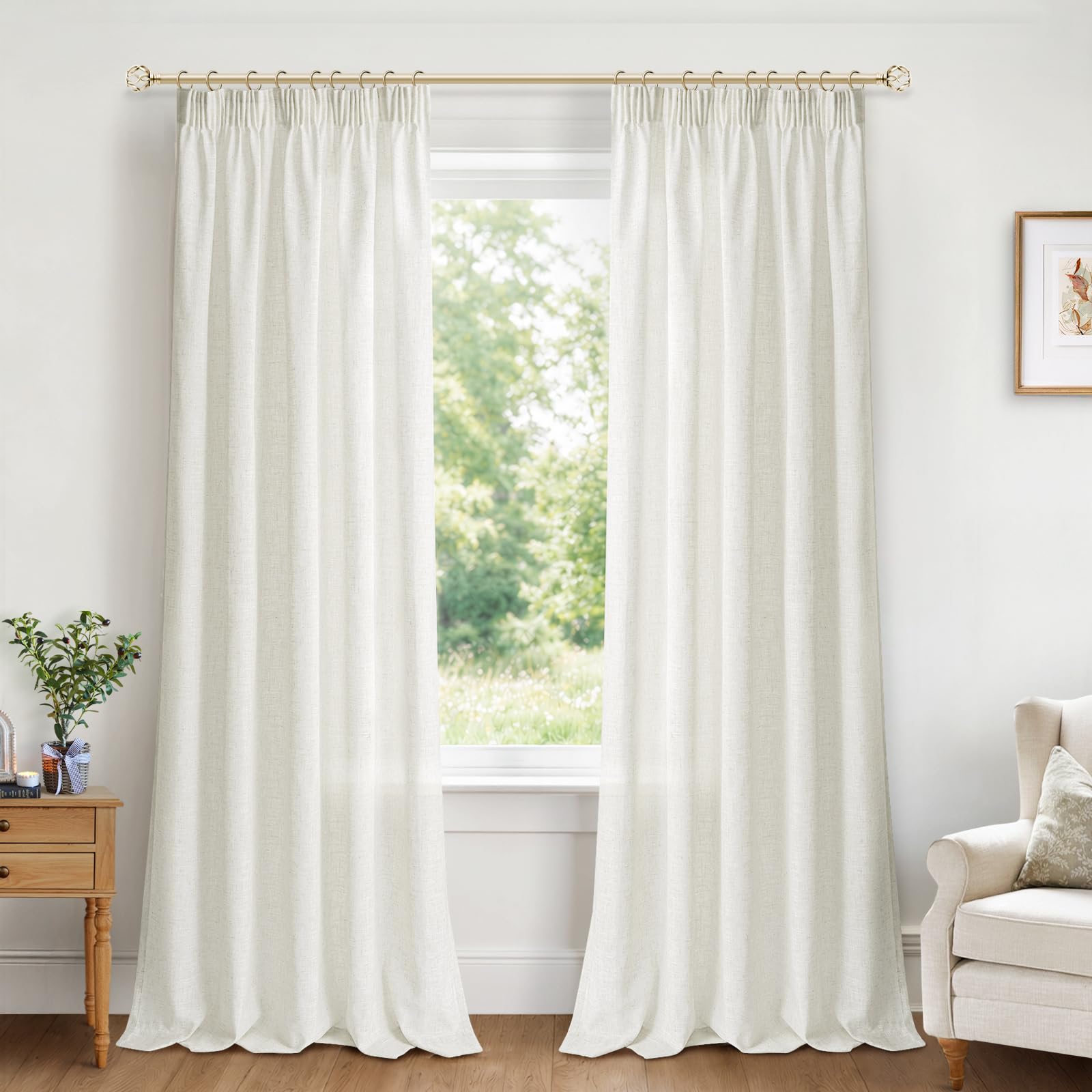 INOVADAY Gardinen mit Kräuselband Wohnzimmer 2er Set | Vorhang Halbtransparent Leinenoptik, Gardinen für Schienensystem Schlafzimmer, Vorhänge für Kräuselband, Lichtfilterung