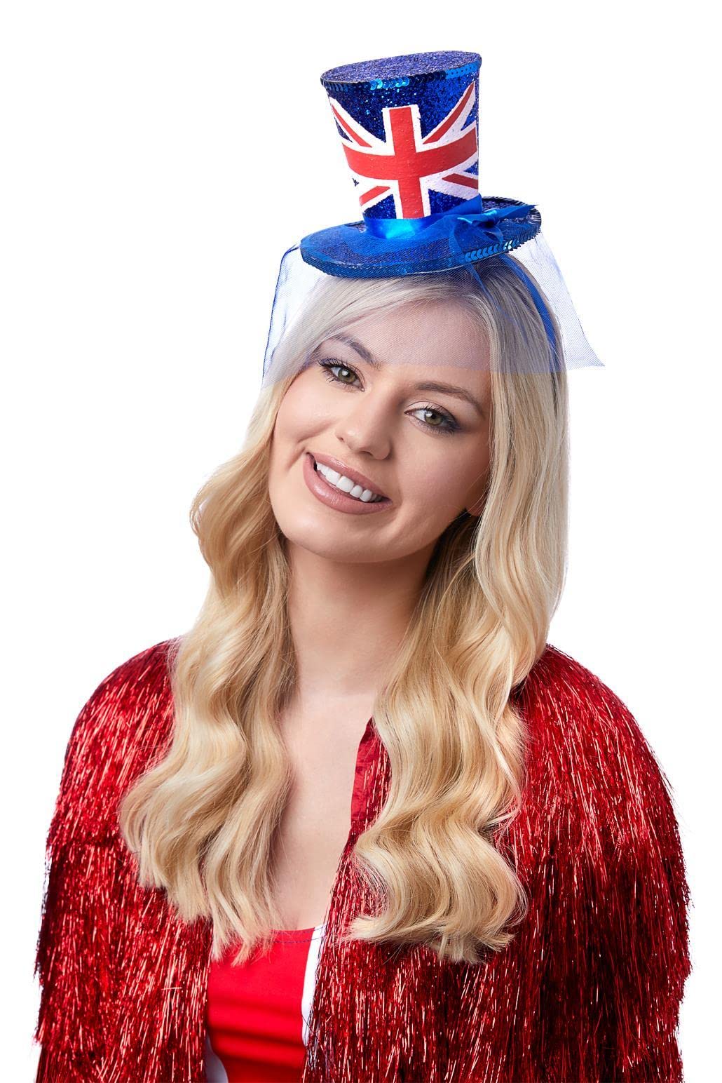 Smiffys Union Jack Mini Sequin Top Hat with Headband, Union Jack Fancy  Dress, Union Jack Dress Up Hats