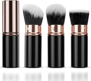 3PCS Retractable Makeup Brush with Cover, Travel Blush Brush | Portable Travel Powder Brush for Blending Liquid Foundation Face Blush Powder Bronzer Concealer Face Blush