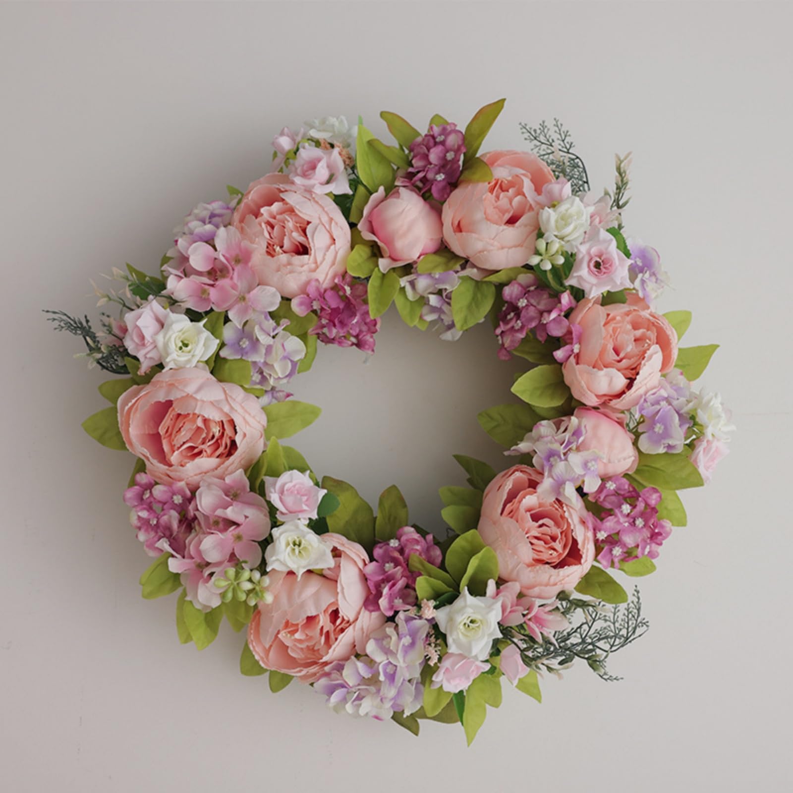 Künstlicher Pfingstrosen Türkranz in Rosa & Weiß, 45cm Blumenkranz für Haustür, Wand, Bauernhaus, Frühling Sommer, Innen & Außen, Hochzeitsdekoration