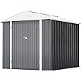 Greesum Metal Outdoor Storage Shed 8FT x 6FT, Steel Utility Tool Shed Storage House with Door & Lock, Metal Sheds Outdoor Storage for Backyard Garden Patio Lawn (8’x 6'), Brown