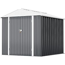 Greesum Metal Outdoor Storage Shed 8FT x 6FT, Steel Utility Tool Shed Storage House with Door & Lock, Metal Sheds Outdoor Storage for Backyard Garden Patio Lawn (8’x 6'), Brown
