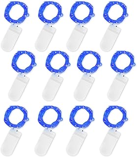 Jsdoin Cadena de Luces con Pilas, 20 LEDs 2M Alambre de Cobre Guirnaldas Luces Micro,Interior, Exterior, Boda, Fiesta de Navidad (Azul, 12 Piezas)