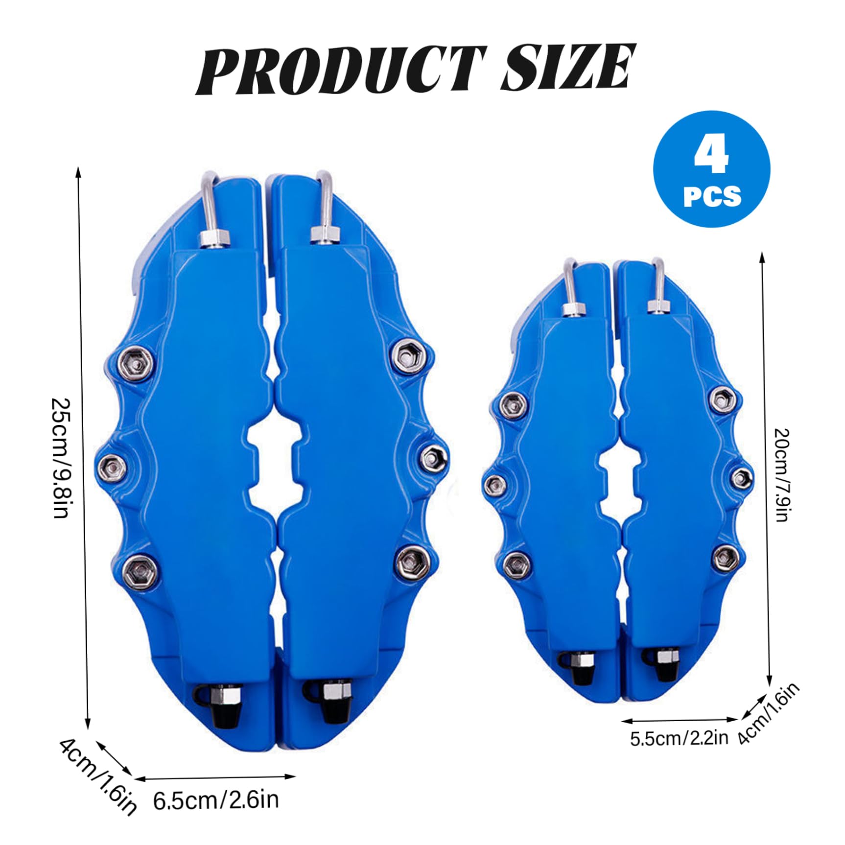 Juego de 4 cubiertas para pinzas de freno, cubiertas de pinzas de ABS resistentes al calor, mejora para una apariencia y protección mejoradas, tallas S y M incluidas, azules para pinza — view 2