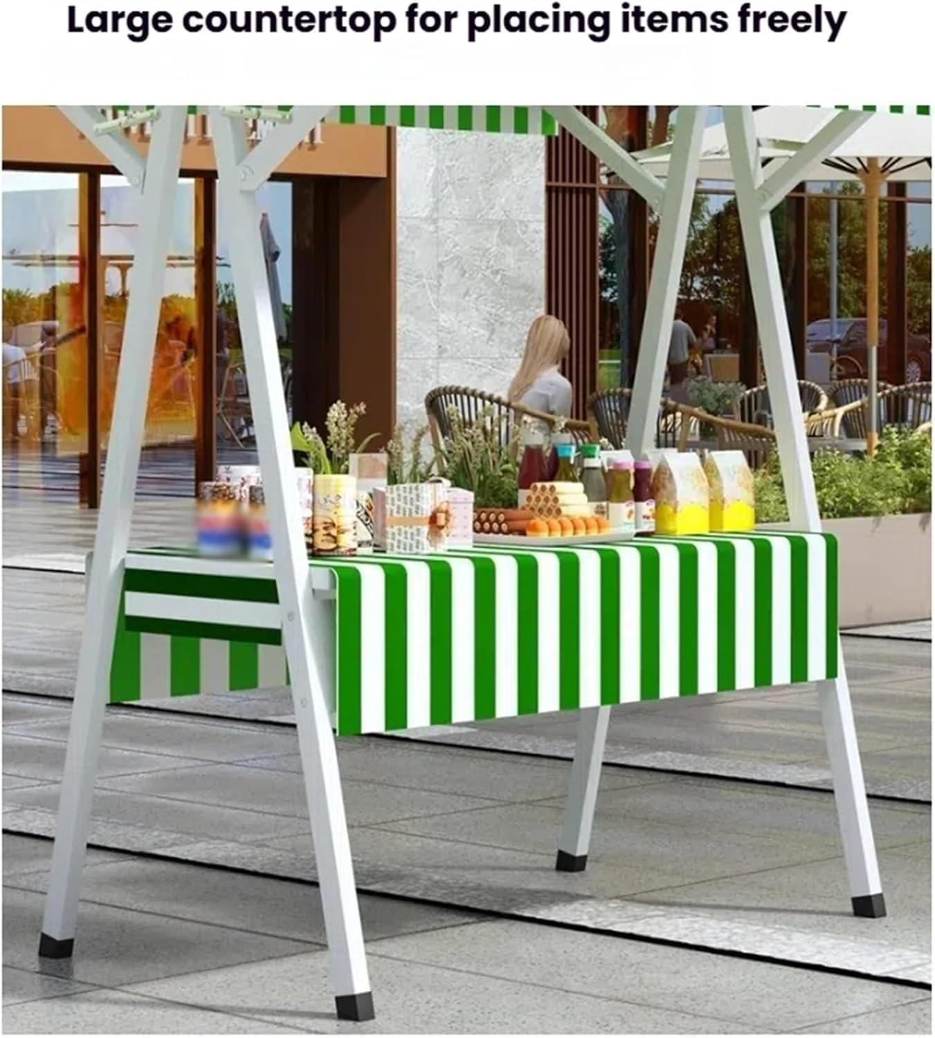 Carrelli per bancarelle del Mercato, carretto Mobile per Cibo da Strada con Ruote, espositore per bancarelle del Mercato all'aperto, Ripiani modulari, Pronto per Cibo da Strada (Giallo, 130x