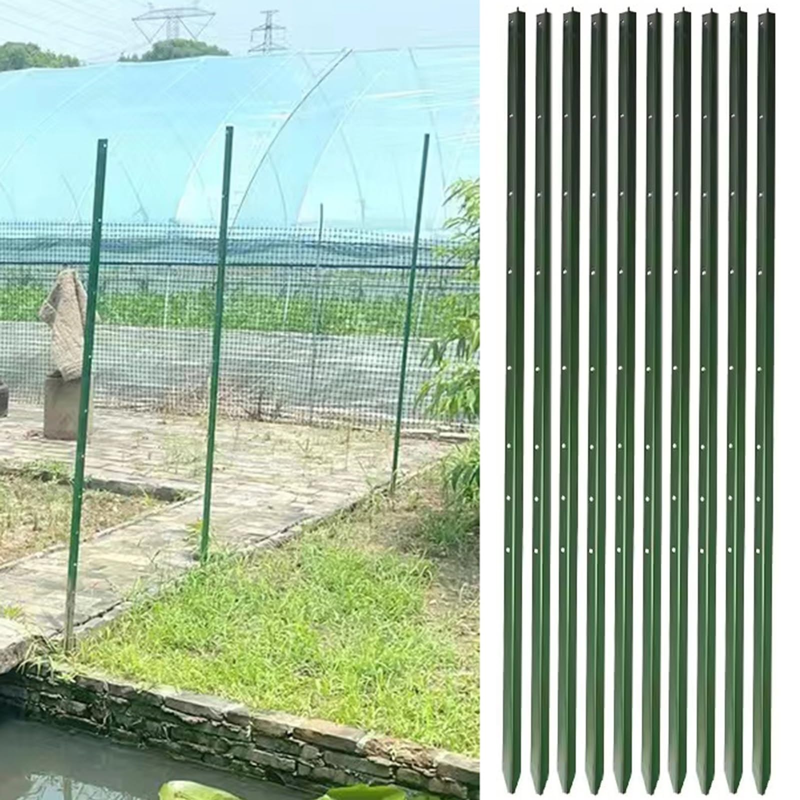 Pali per recinzioni in ferro Confezione da 5/10 Pali di Recinzione, Verde Pilastri di Recinzione in Metallo per Tenere Il Recinto di Filo Metallico del Giardino, Fondo Appuntito Senza Scavi ( Color :