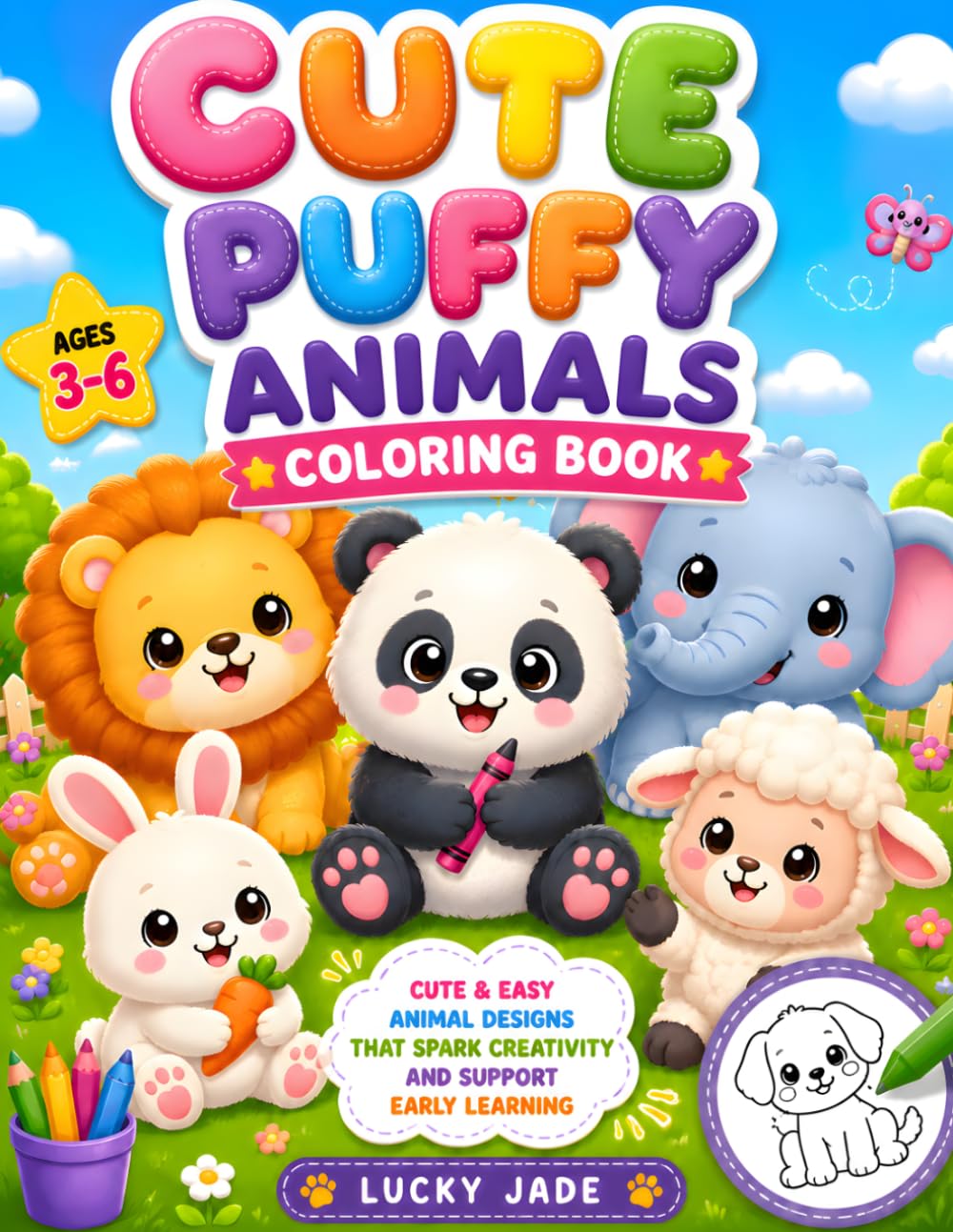 Cute Puffy Animals Coloring Book for Kids Ages 3–6: Fun and Easy Animal Coloring Pages for Toddlers & Preschoolers