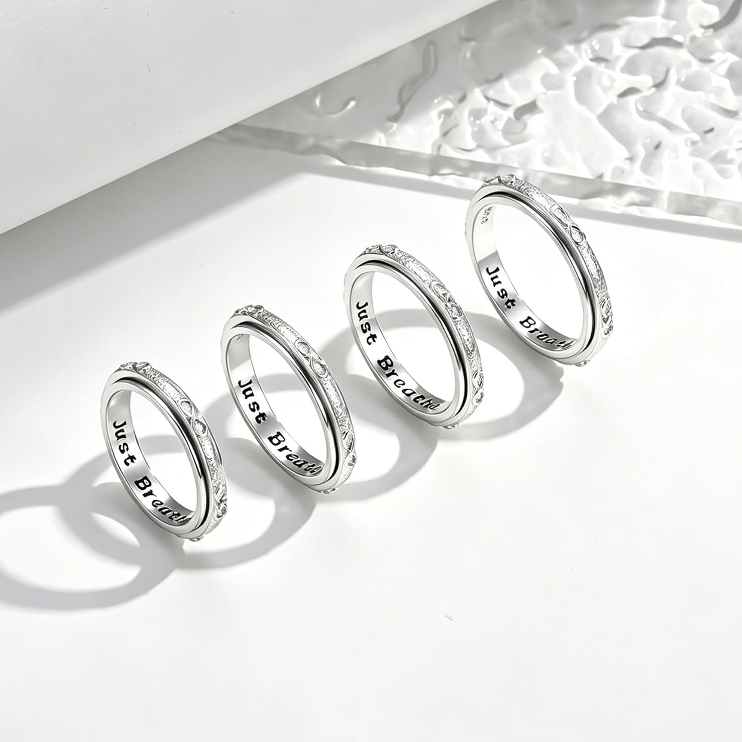 Infinity Spinner Fidget Anxiety Ring 925 Sterling Silver Just Breathe Stress Relief Spinner Rings for Women, Calming ADHD Autism Focus Jewelry Gifts
