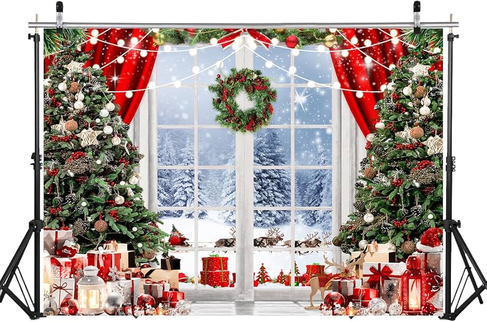 ファブリック 4x5フィート クリスマス背景幕 ツリー 冬 吊り下げ