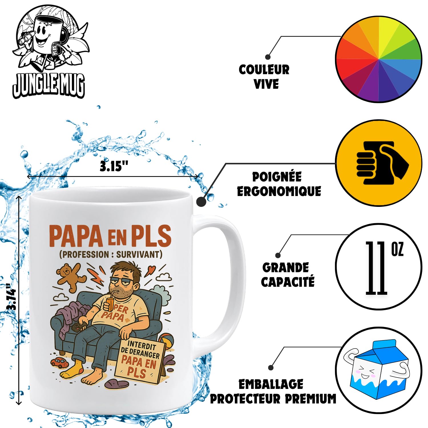 JungleMug Tasse Super Papa Rétro Cape Héros - Mug Fête Des Pères Humour Original 325ml