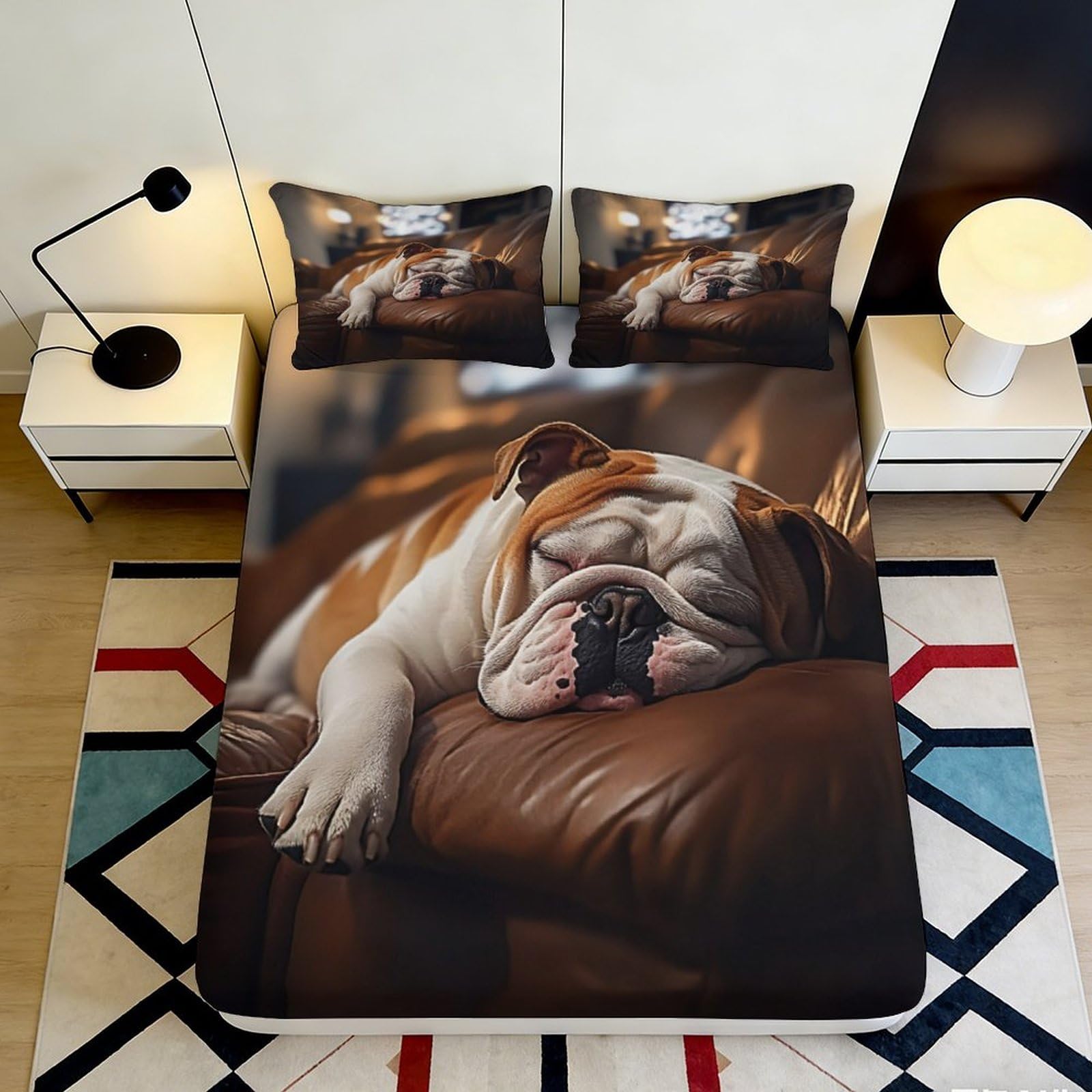 Uxinyoume Style-2 3D Printed Bulldog Fitted Sheet Microfiber Soft Non-Slip Mattress Cover For Bedroom Dorm Decor Easy Care 90X200x25cm