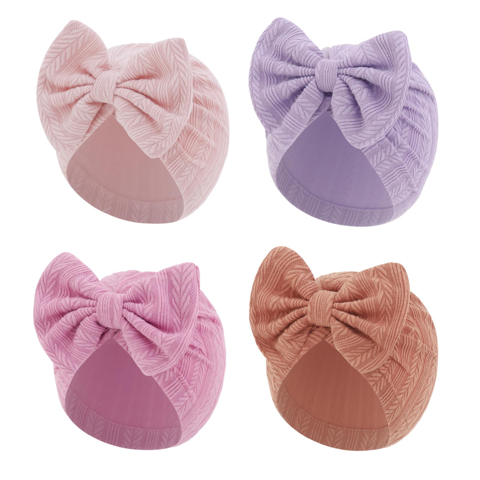 LXJLXD 4Pcs Elastic Baby Girls Bonnet Cap Newborns Hospital Hat with Lovely Bowknot Design for 0-6 Months Infant Headwear Newborns Fetal Hat