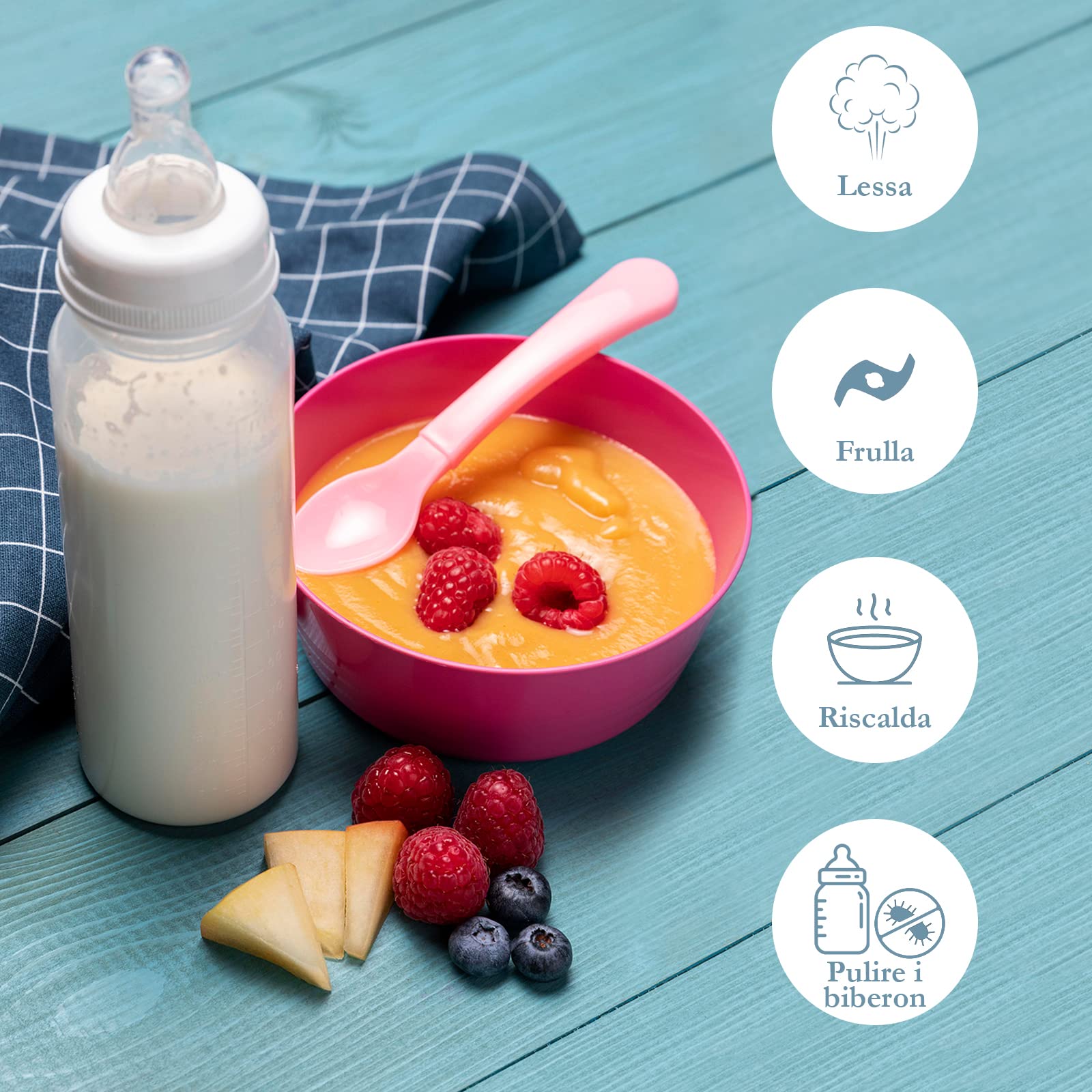 Baby Cuisine Frullatore elettrico Multifunzione 4-in-1 - Scalda biberon neonato + Cottura a vapore + Cuocipappa + Mixer - NUOVO Versione + Regalo perfetto per neogenitori + senza BPA