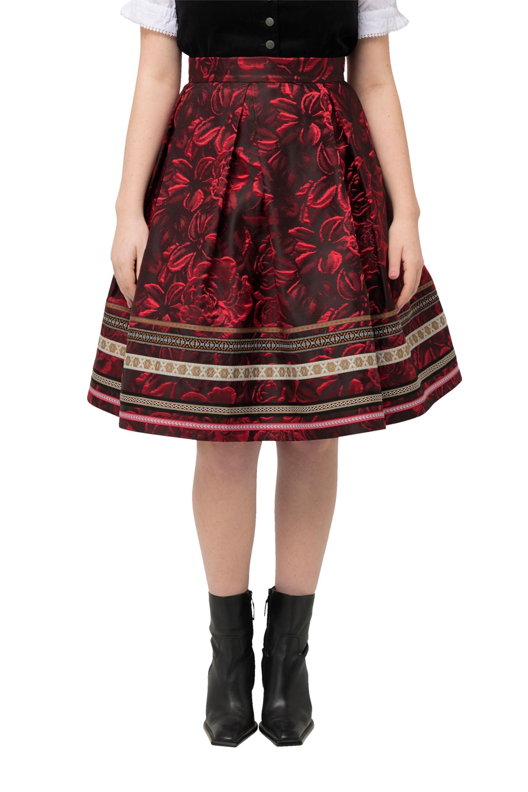 Ulla Popken Damen große Größen Übergrößen Plus Size Rock, A-Linie, Jacquard-Blütenmuster, Zierbänder 824482