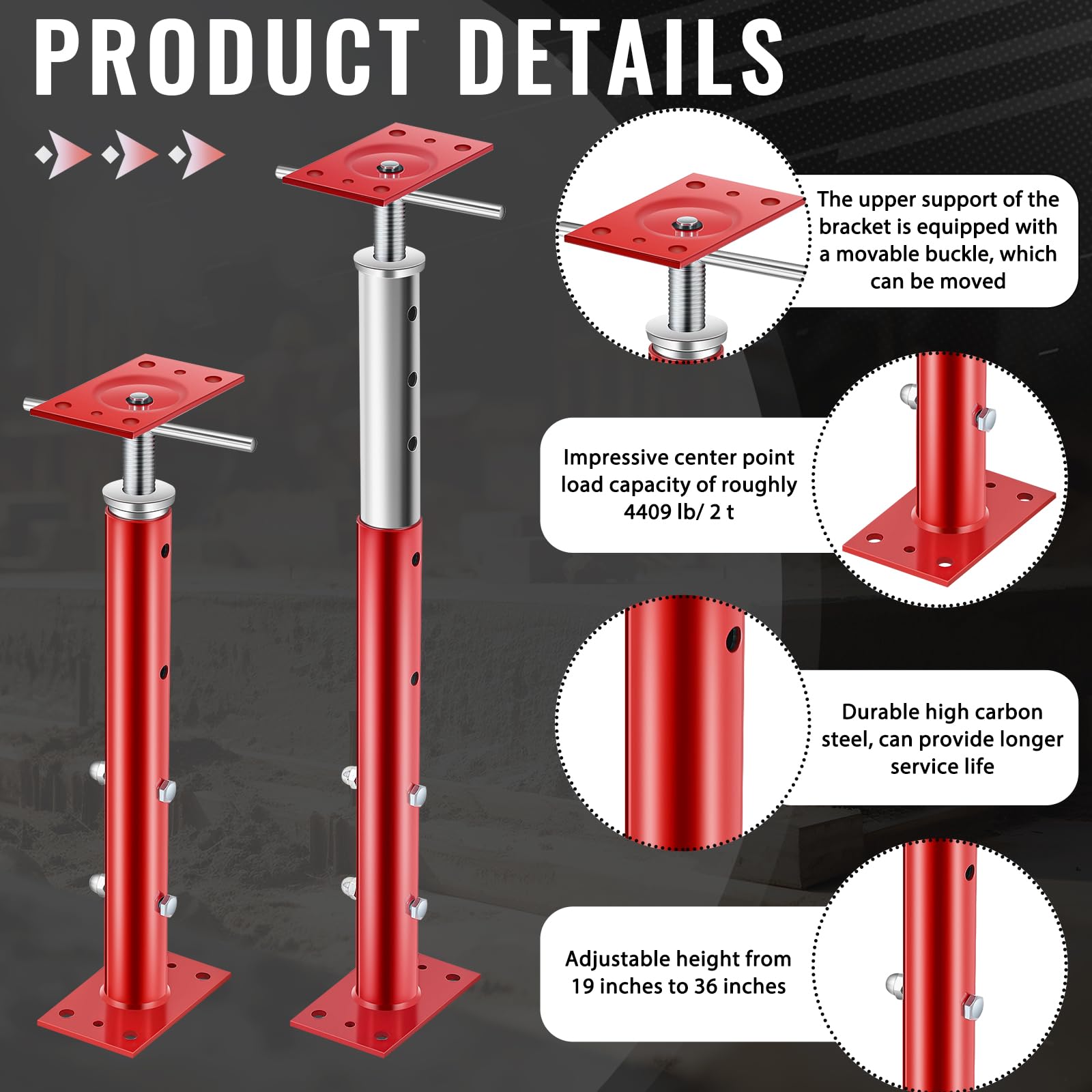 Snapklik.com : 2 Pcs Adjustable Jack Post, 19