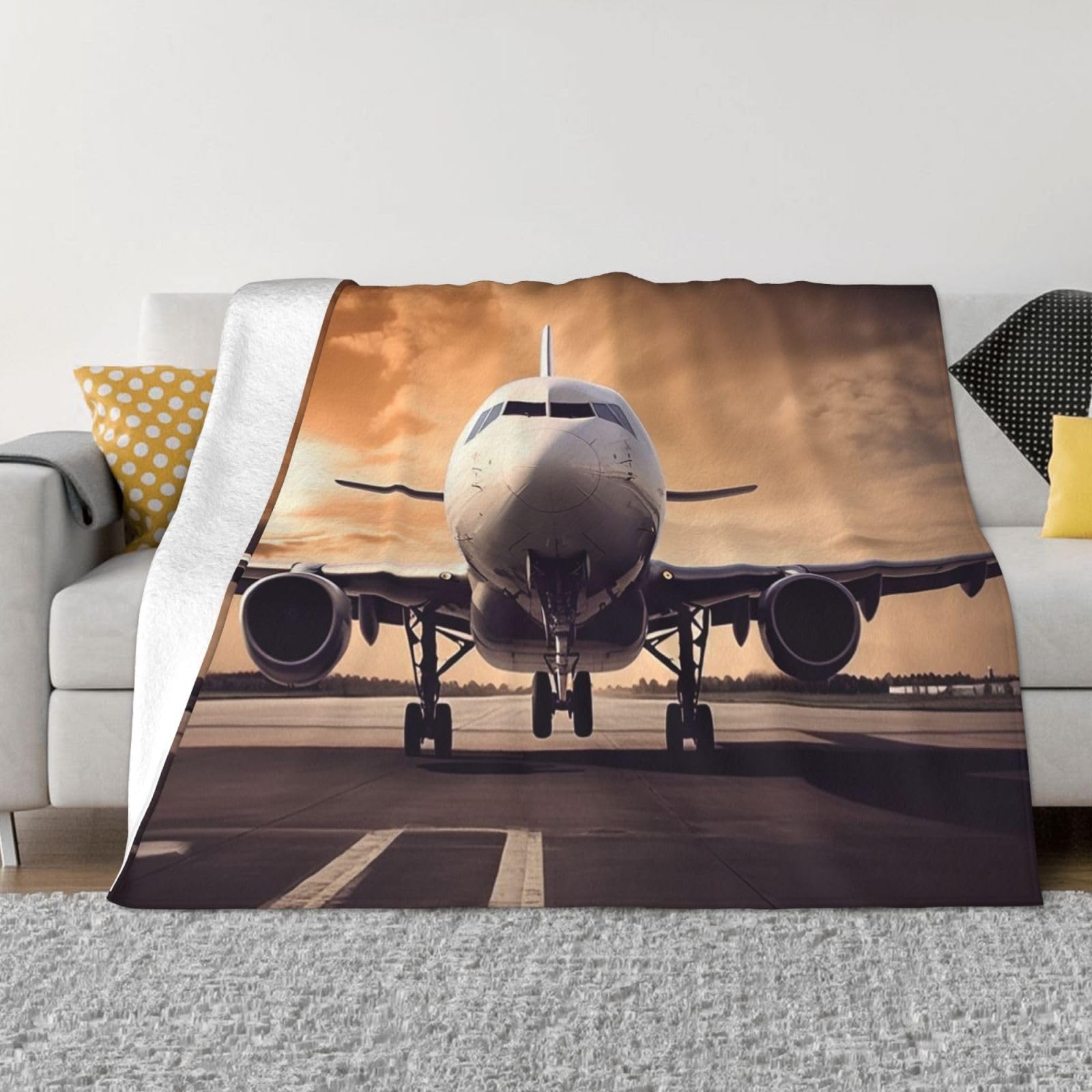 FodPand Airplane Fleece Blanket 60"x50" Lightweight Warm Throw Blanket for Bed Couch Cozy Air Conditioning Quilt All Seasons Decorative Fuzzy Blankets Gifts for Women Men