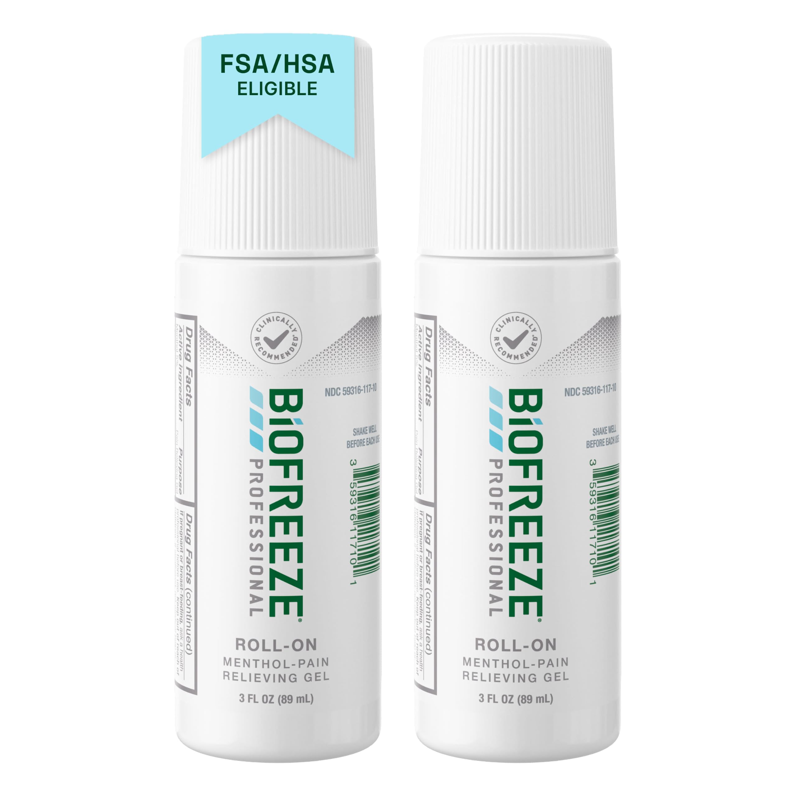 Biofreeze Professional Pain Relief Roll-On, Menthol Gel, 3 FL OZ (2 pack)