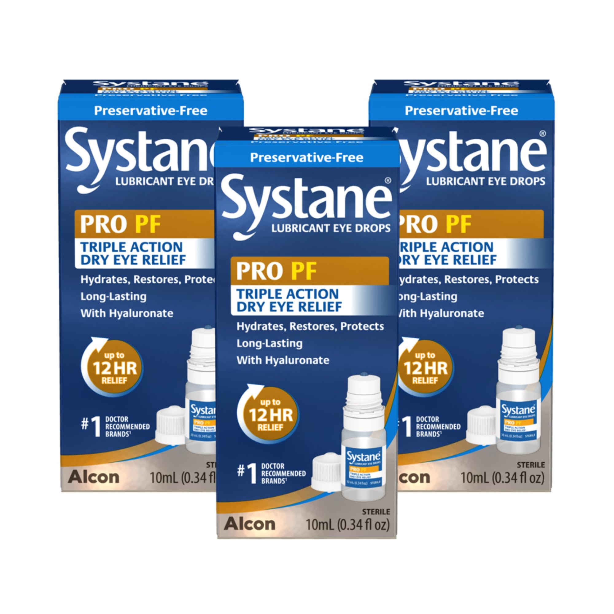 Systane PRO Preservative Free Eye Drops, 12 Hour Dry Eye Relief, 0.33 Fl Oz (Pack of 3)