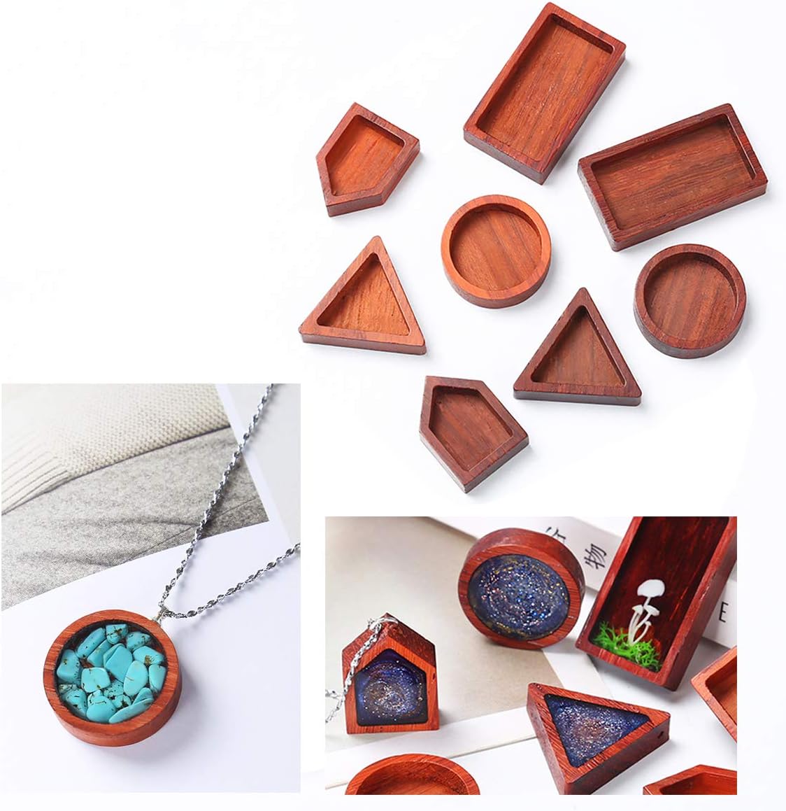 iSuperb 8pcs Resin Jewelry Making Kit Sandalwood Wooden Frame Mold Accessories Wooden Resin Kit for Jewelry Making Supplies, Resin Pendant, Necklace Crafts DIY