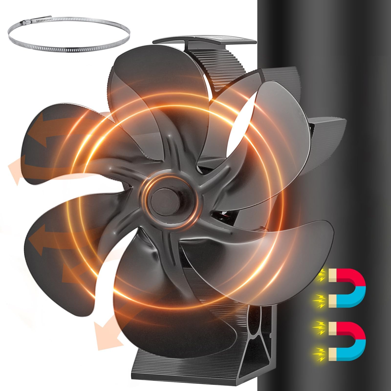 Ventola Per Stufa A Legna A 10 Pale | Doppio Motore 1400 RPM | Termometro Magnetico | Silenziosa ≤25 DB | Ovshnrr