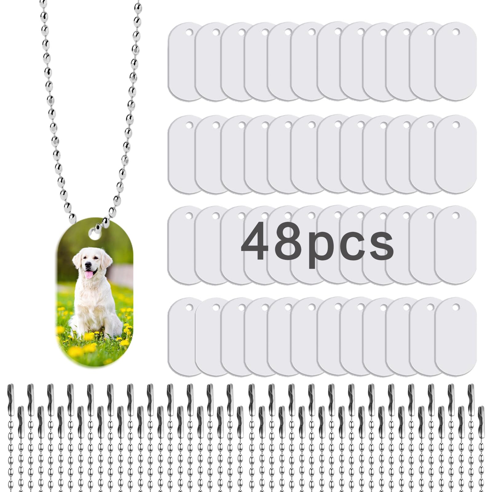 Sublimation Dog Tags Blanks 48 Pcs,Oval Aluminum Sublimation Dog Tags Necklace Blank with Chain Double Sided Sublimation Blanks Dog Tags Personalized