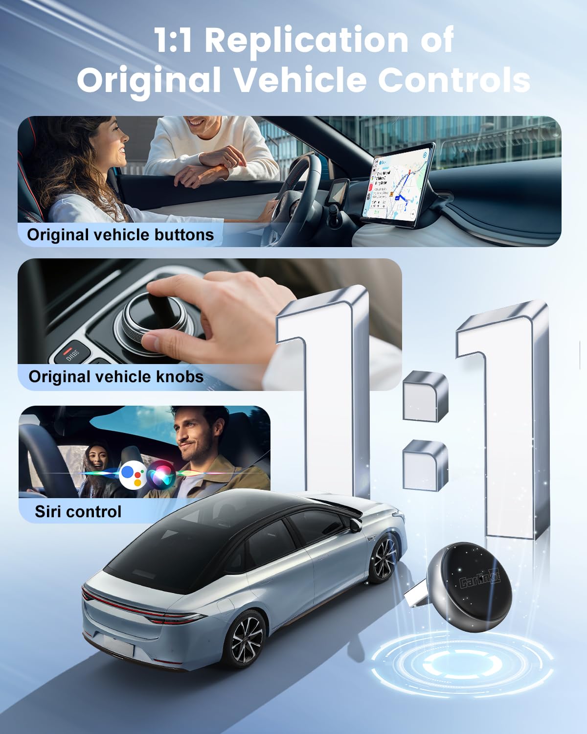 CarlinKit Mini-Ultra 3 Wireless Adater - konwertuje przewodowy CarPlay/Android Auto na bezprzewodowy, Plug and Play, USB/Type-C, aktualizacja OTA