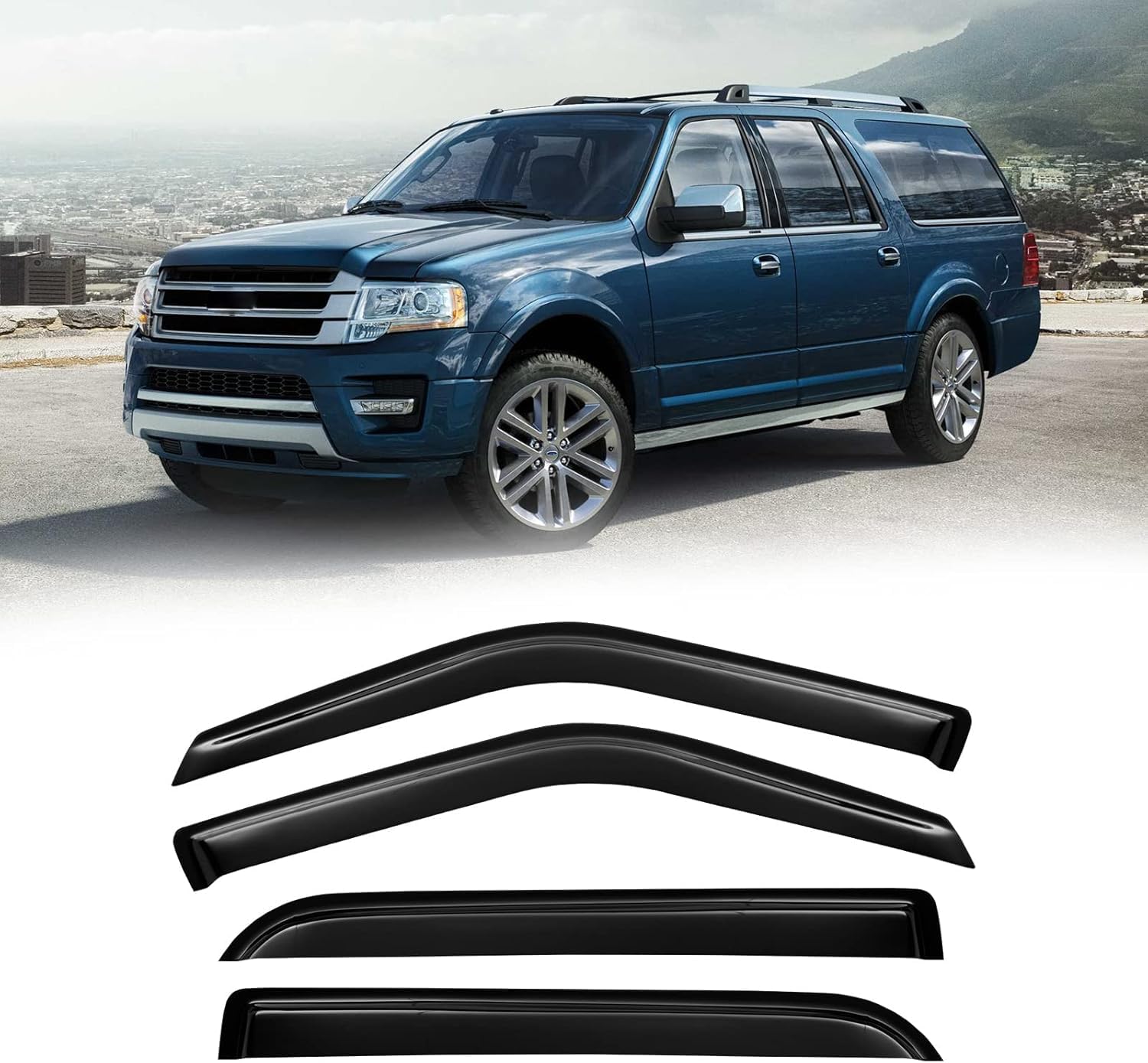Window Visors for 1997-2017 Ford Expedition, Rain Guards Shield Vent Shade Deflector Dark Smoke for 2007-2017 Expedition XL, 1998-2017 Lincoln Navigator, Tape-On, 4PCS