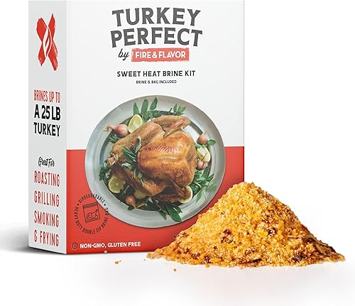 Fire & Flavor Sweet Heat Turkey Perfect Salmuera Kit de salmuera de pavo con bolsa para asar, asar, fumar y freír Condimentos de salmuera para